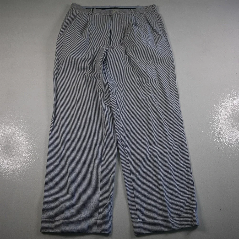 Brooks Brothers‎ 33x30 Blue White Striped Seersucker Elliot Pleated Mens Pants